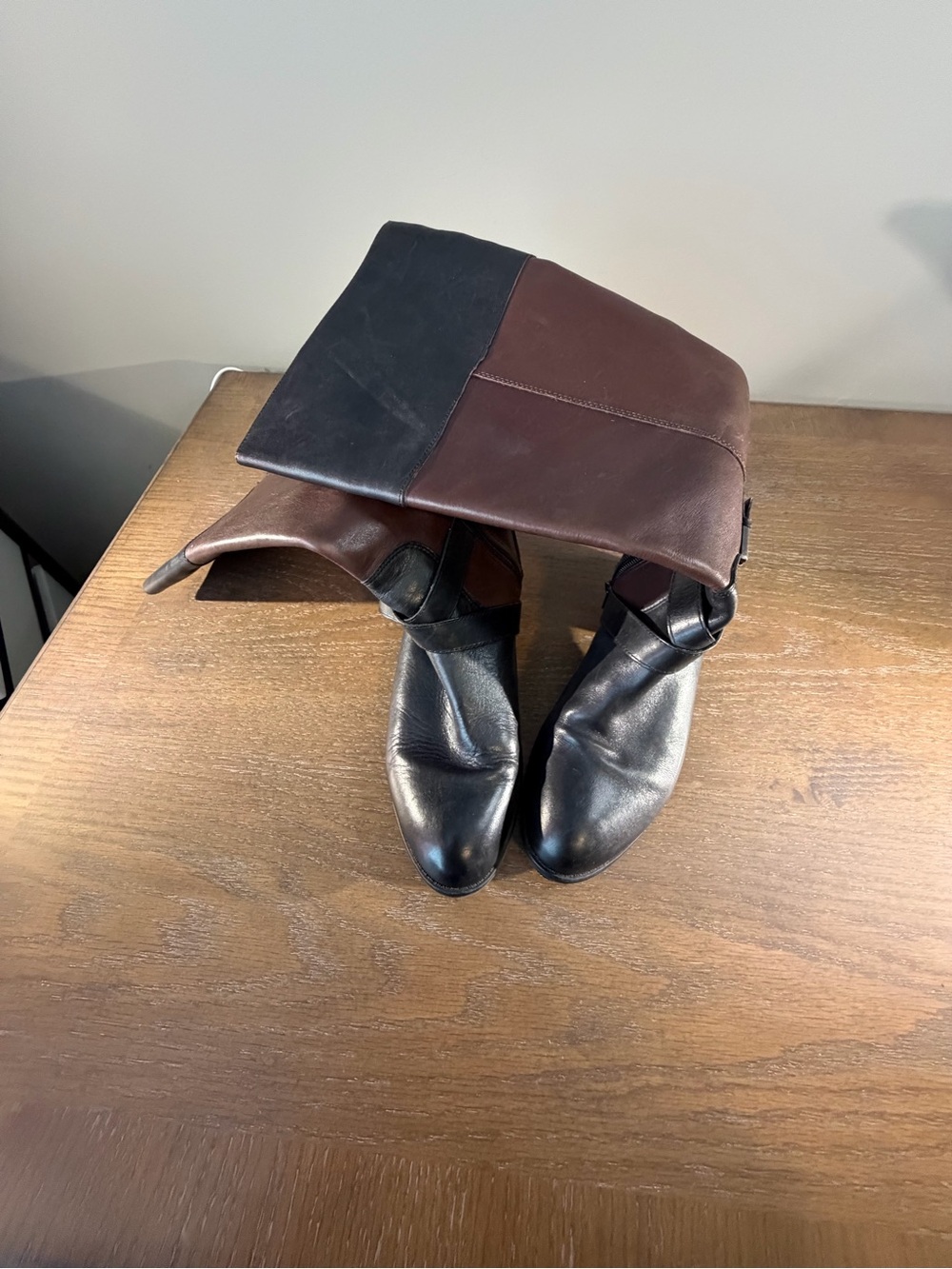 Ralph Lauren Two-Tone Brown and Black Leather Riding Boots - Picture 3 of 9
